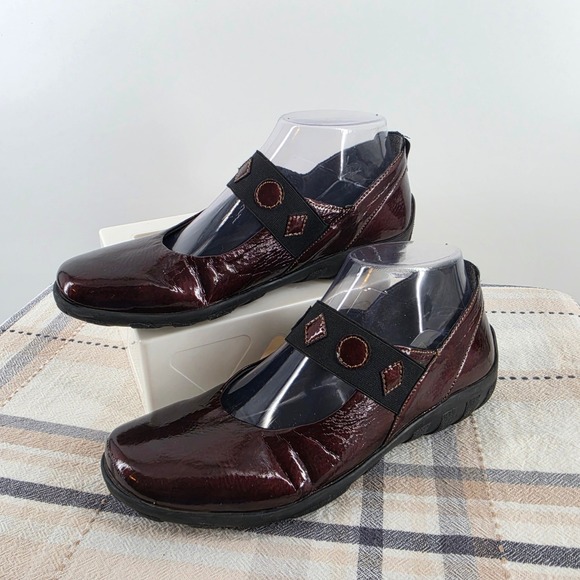 Rieker Shoes - Rieker Antistress Womens Burgundy Patent Leather Mary Jane Flats Shoes Size 37